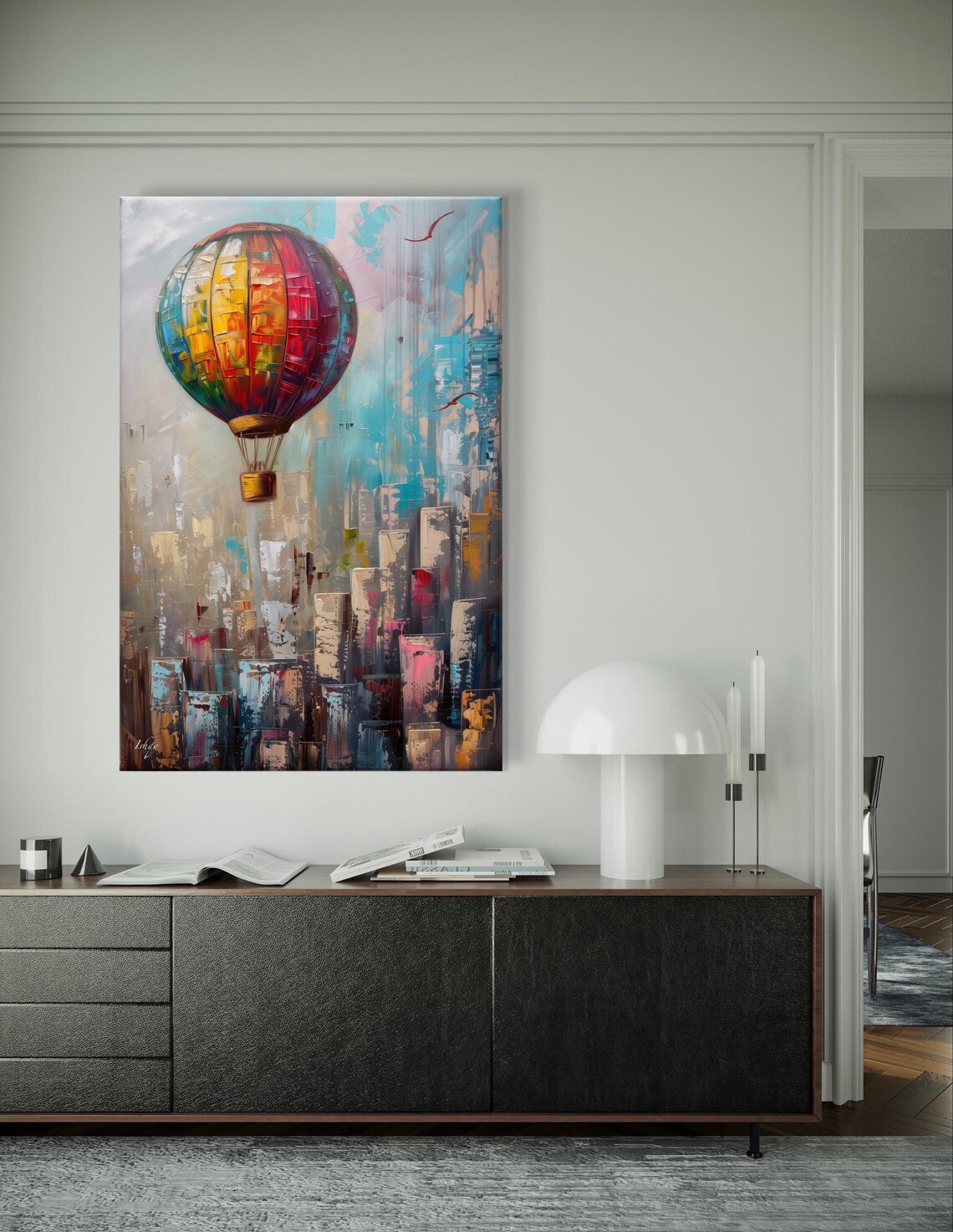 Hot Air Balloon Over Abstract City Skyline Dream Travel Poster - Image 7