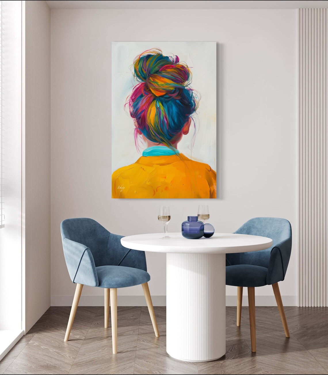 Woman Seen from Behind with Rainbow Colorful Hair Bun Art Poster - Image 5
