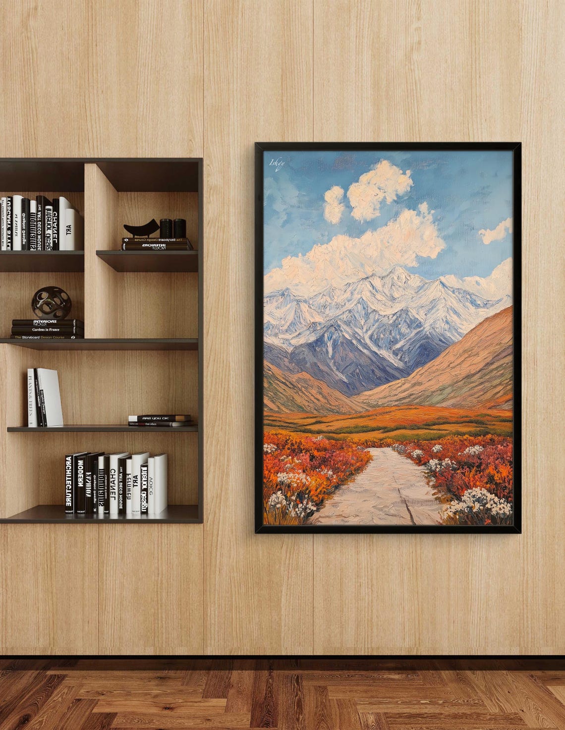 Snowy Mountain Peak Fiery Autumn Meadow Wildflower Path Poster - Image 2