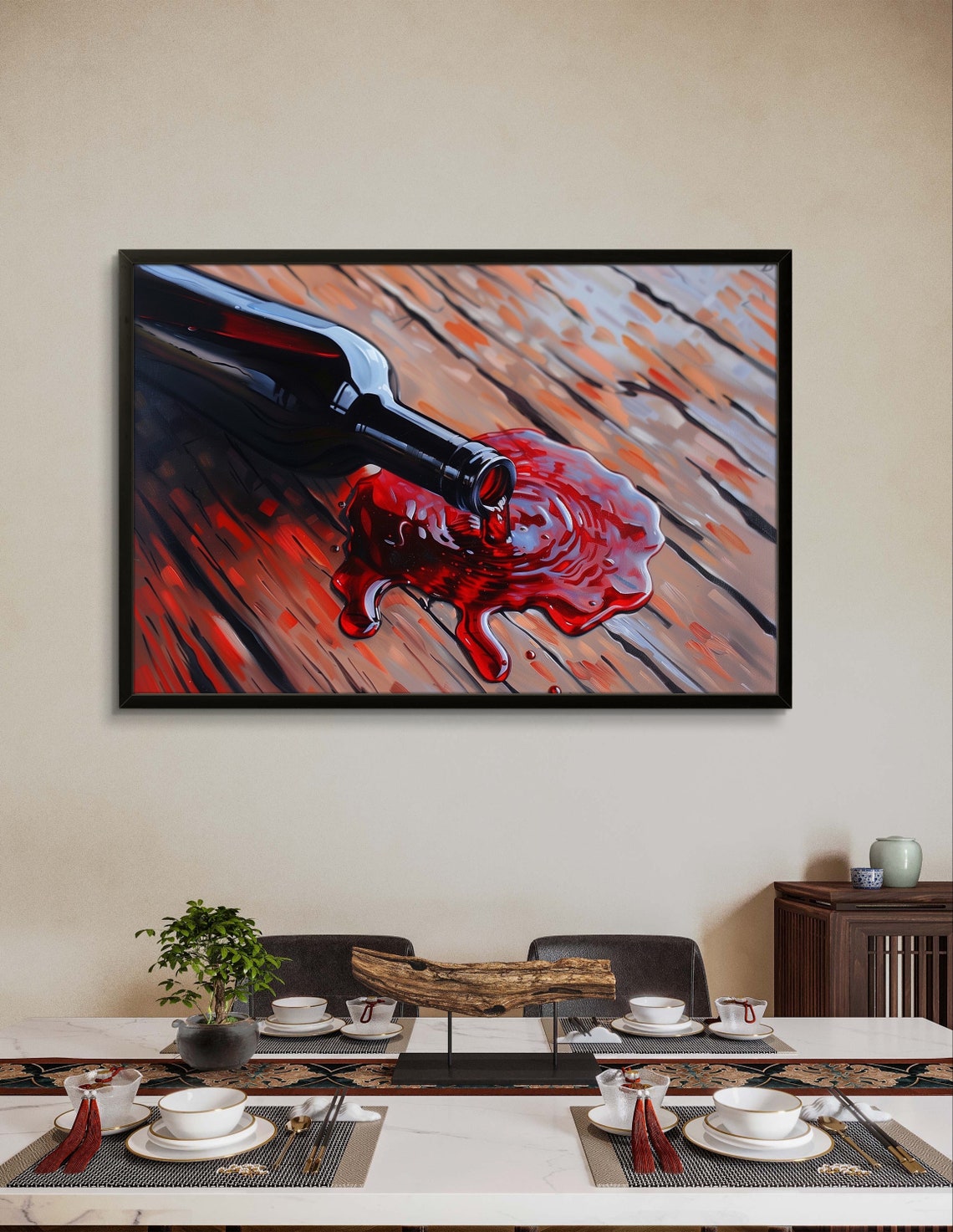Red Wine Pouring Bottle Close Up Vivid Splash Kitchen Decor Art Poster - Image 2