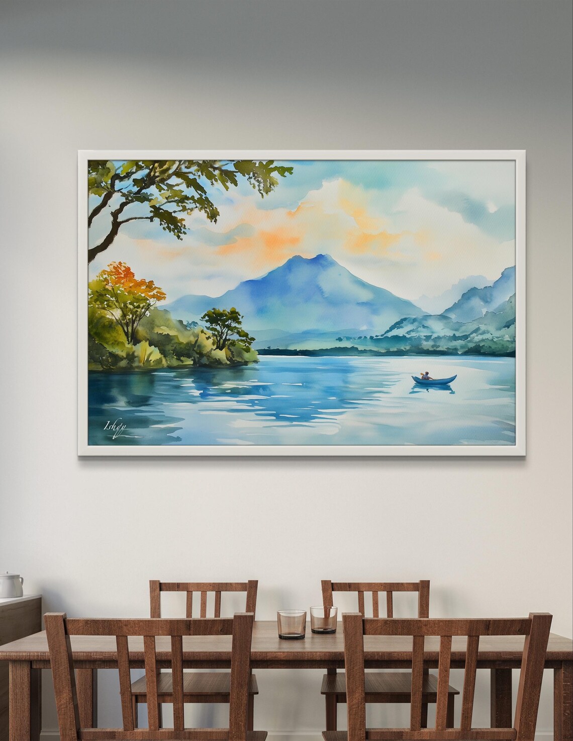 Coatepeque Lake El Salvador Volcano Calm Watercolor Travel Poster - Image 3