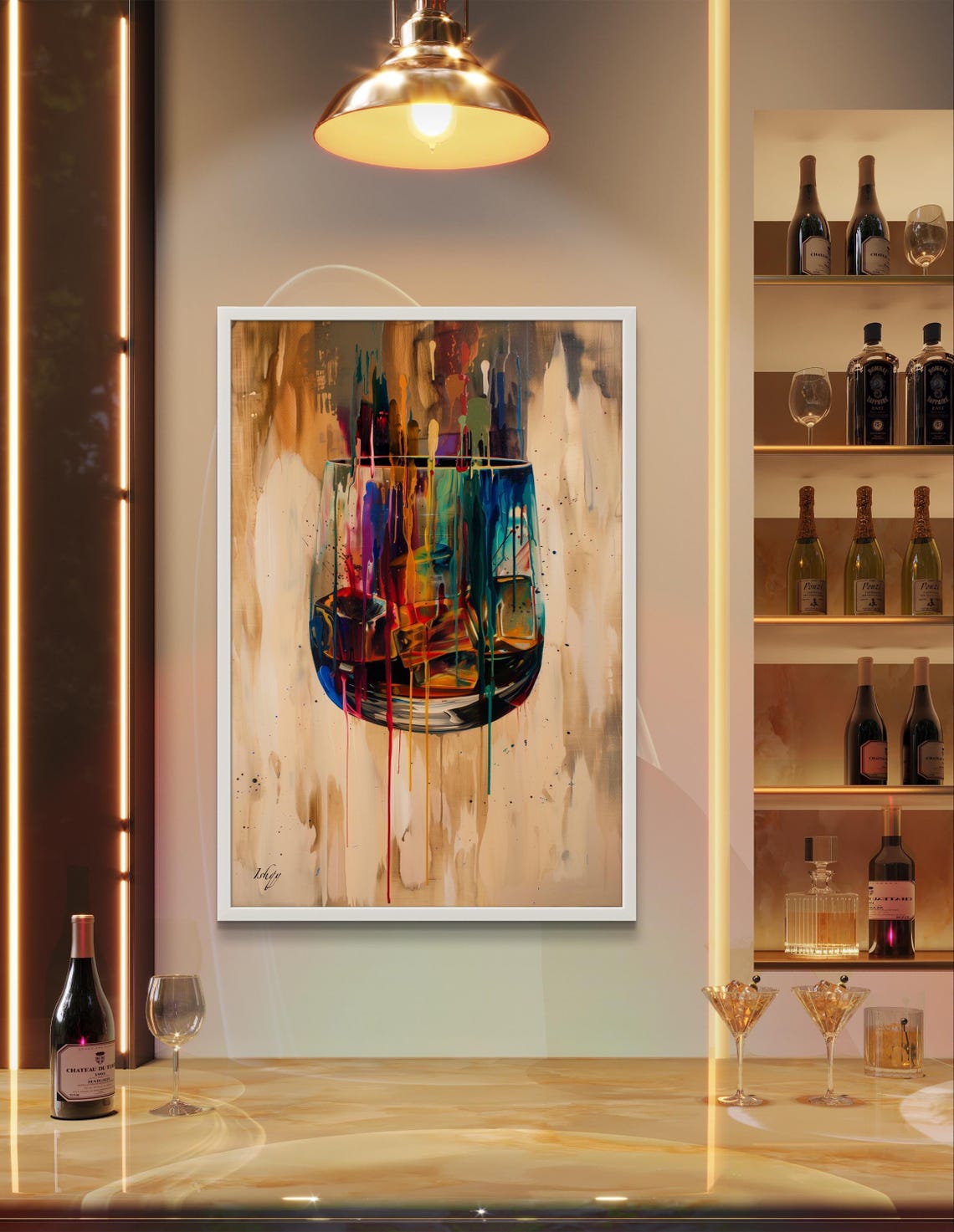 Abstract Whiskey Glass Vibrant Color Drip Modern Bar Art Poster - Image 3