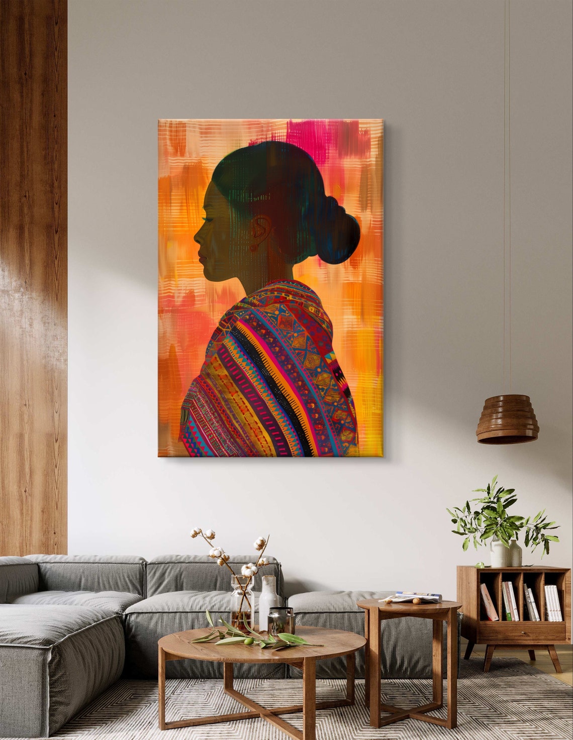 Guatemalan Woman Silhouette Colorful Woven Textile Portrait Poster - Image 3