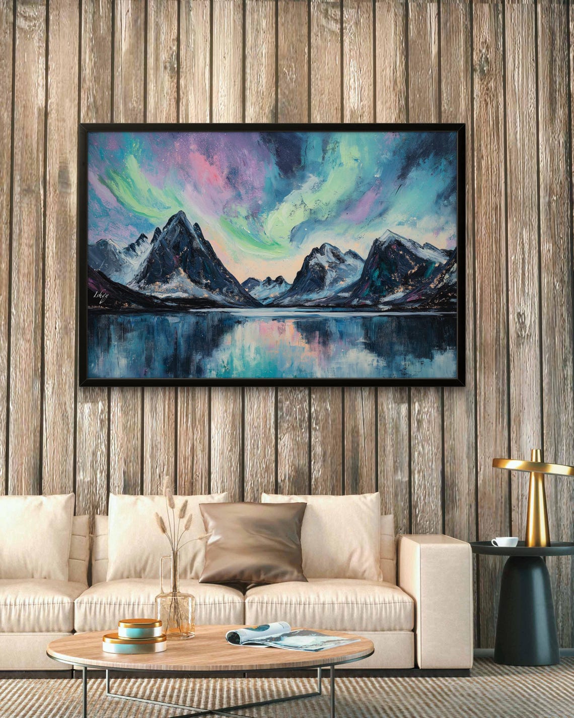 Vibrant Northern Lights Mountain Lake Reflection Night Sky Poster - Image 3