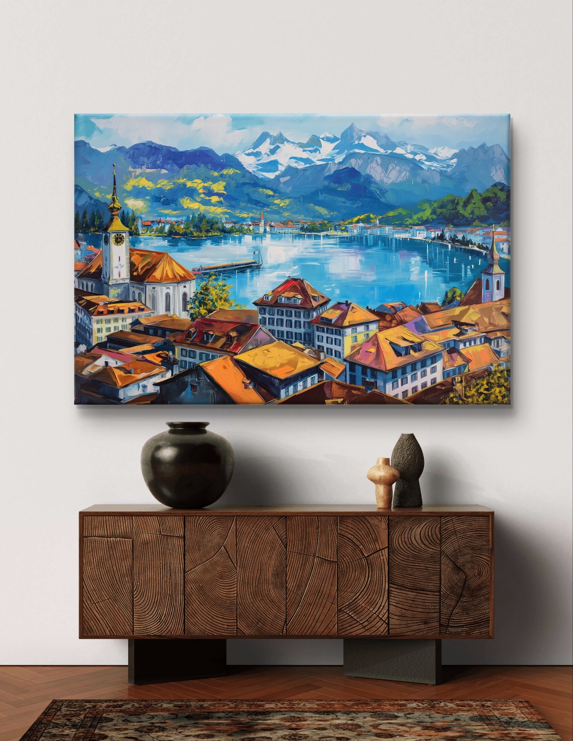 Lucerne Switzerland Old Town Lake and Snowy Alps Panorama Poster - Image 5