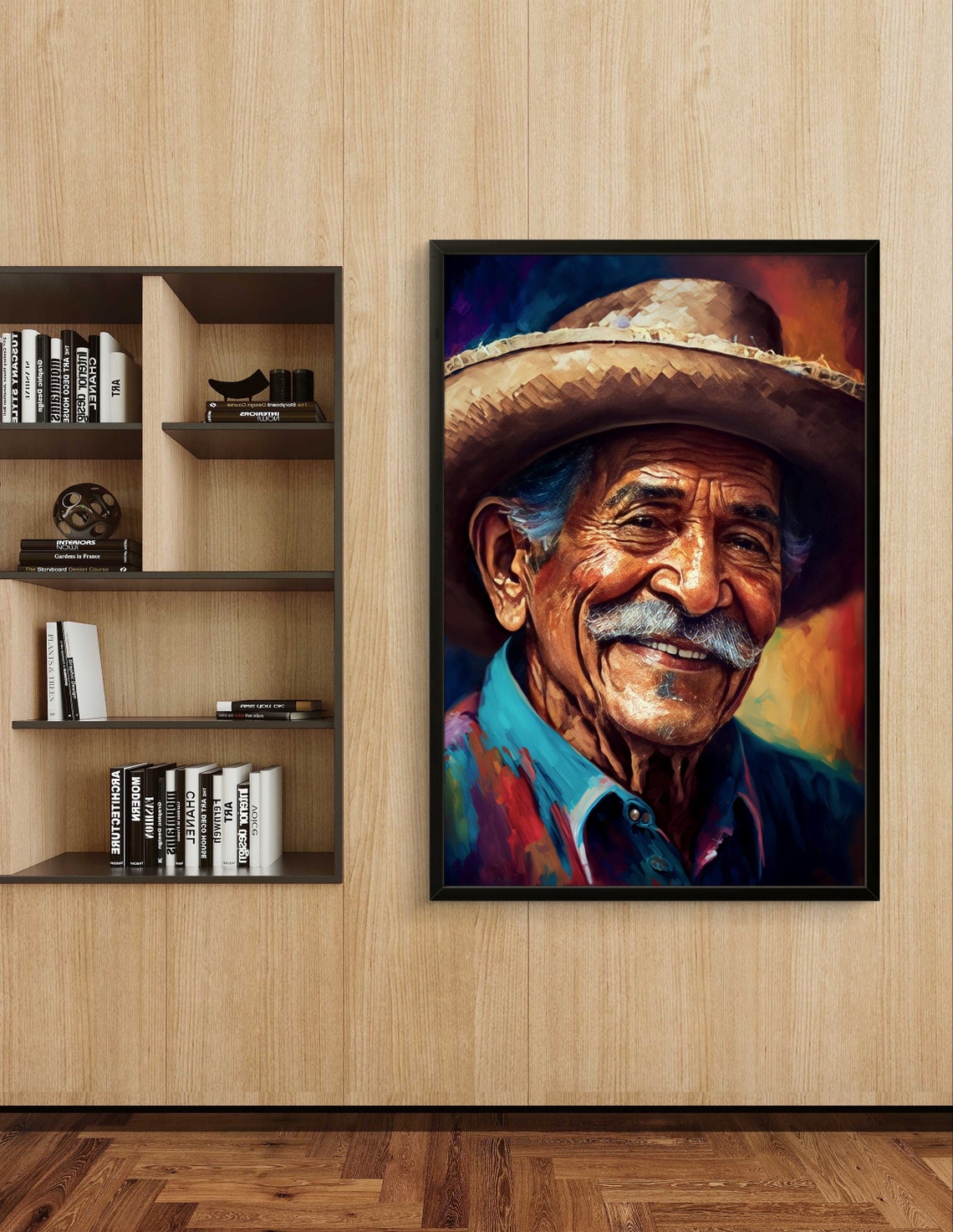 Smiling Elderly Mexican Man in Straw Sombrero Portrait Poster - Image 2