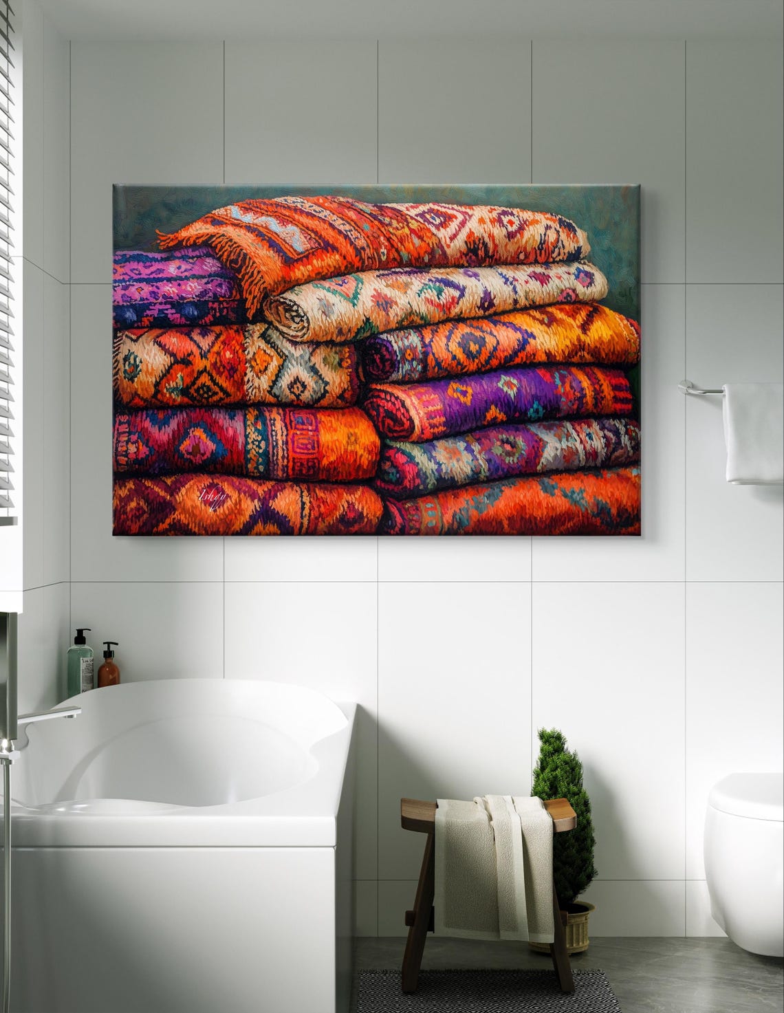 Colorful Stacked Woven Blankets Mexican Textile Pattern Poster - Image 5
