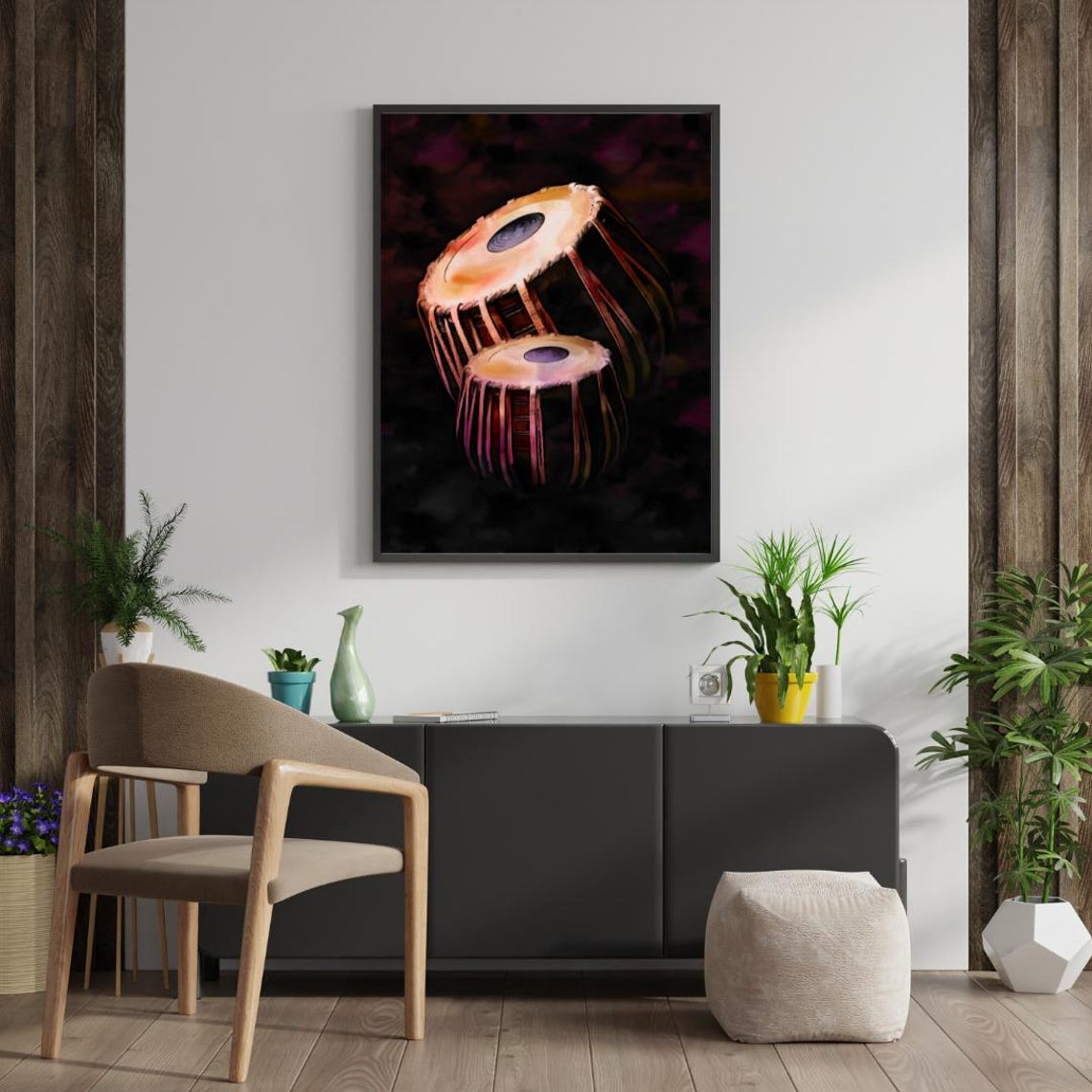 Indian Tabla Drums Still Life Painting on Dark Moody Background Poster - Image 2
