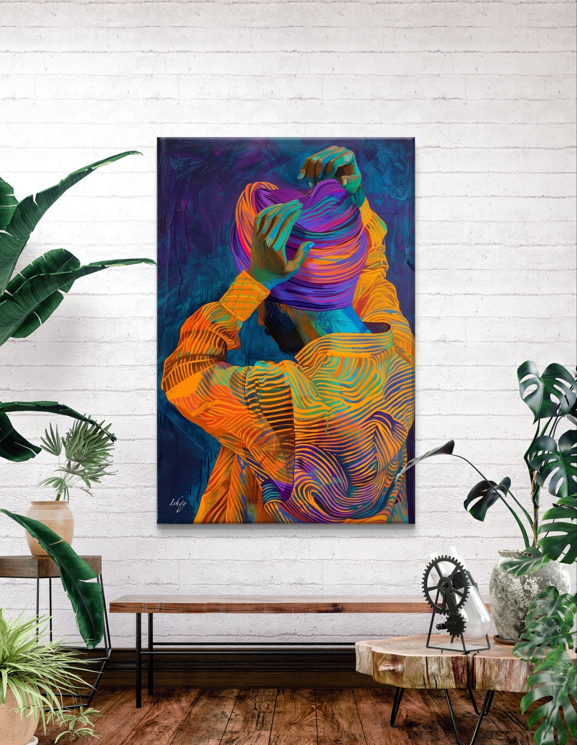 Sikh Man Tying Colorful Turban Vibrant Abstract Painting Poster - Image 5