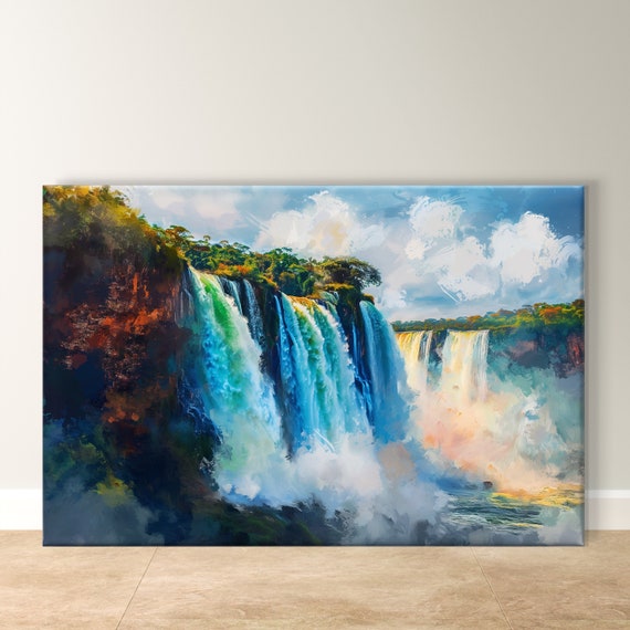 Iguacu Falls Art Brazil Waterfall Painting Framed Nature Wall Decor For Living Room Bedroom Kitchen Unique Gift For Her