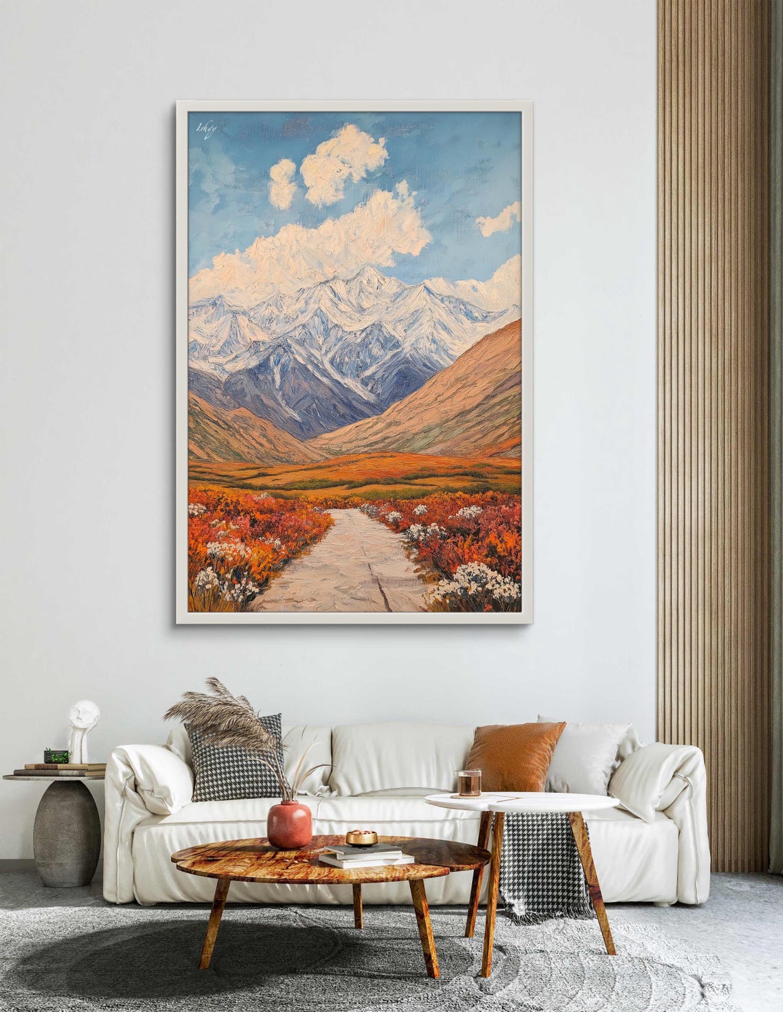 Snowy Mountain Peak Fiery Autumn Meadow Wildflower Path Poster - Image 3