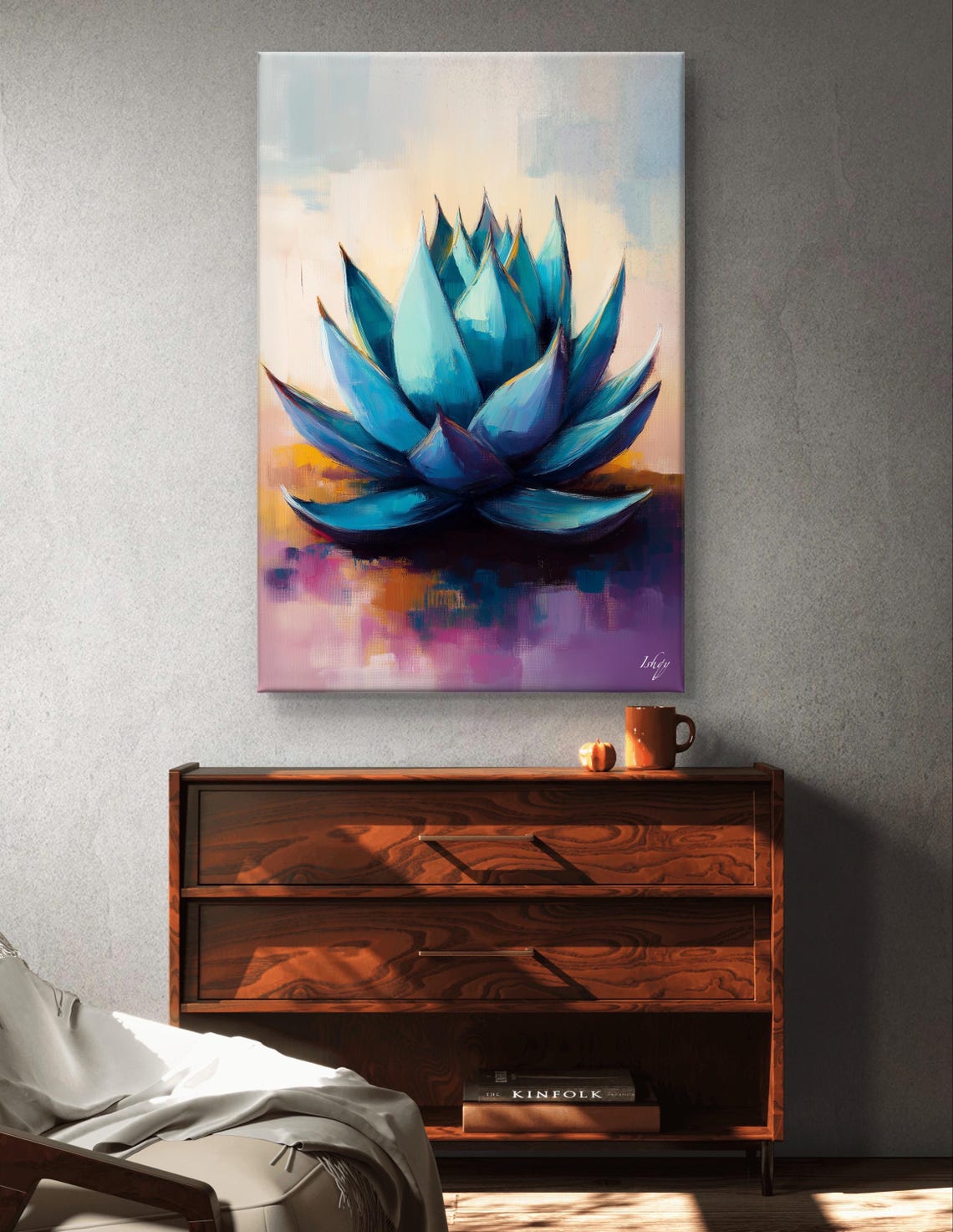 Blue Agave Plant Soft Pastel Botanical Desert Painting Poster - Image 4