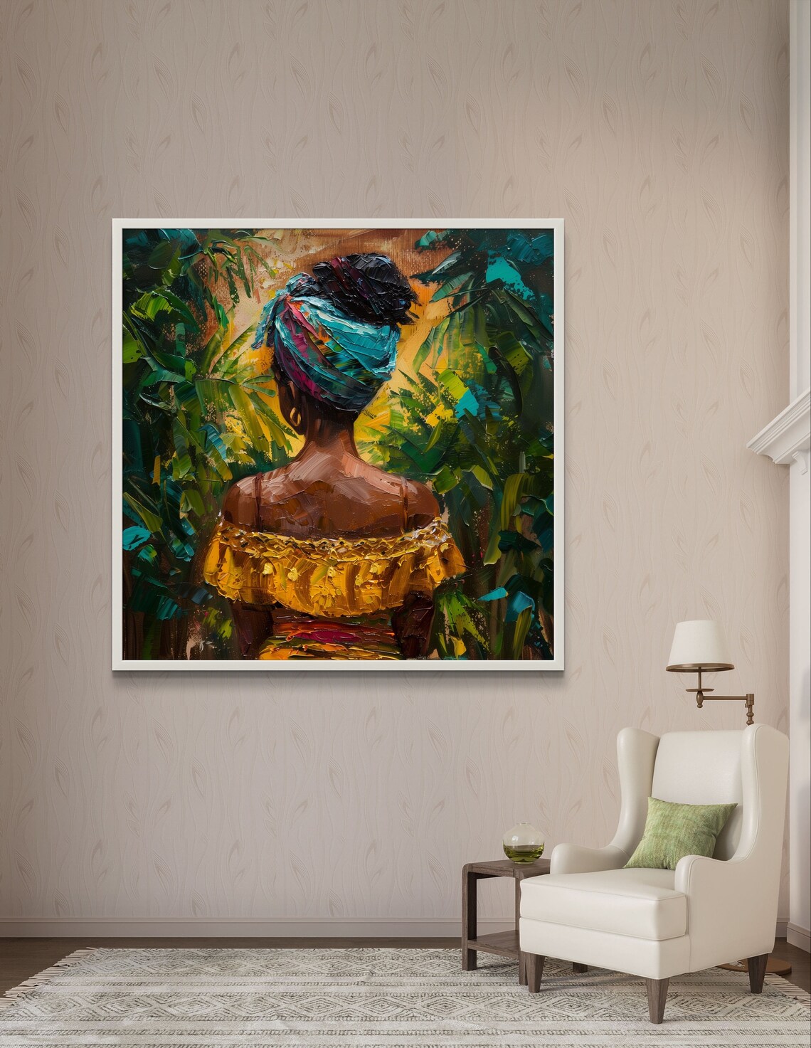 Brazilian Woman with Colorful Headwrap in Lush Jungle Paint Poster - Image 3