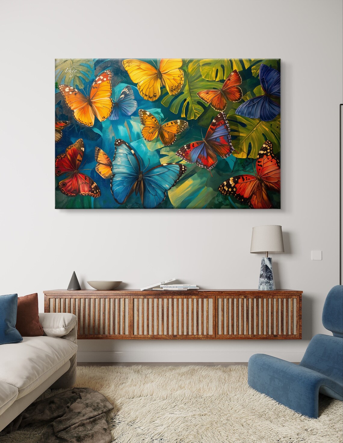 Colorful Butterflies Among Tropical Leaves Nature Painting Poster - Image 5