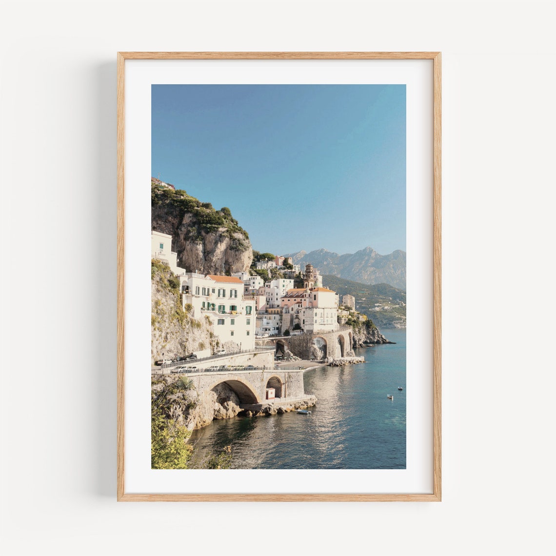 Amalfi Coast Italy Whitewashed Cliffside Town Sea View Travel Poster