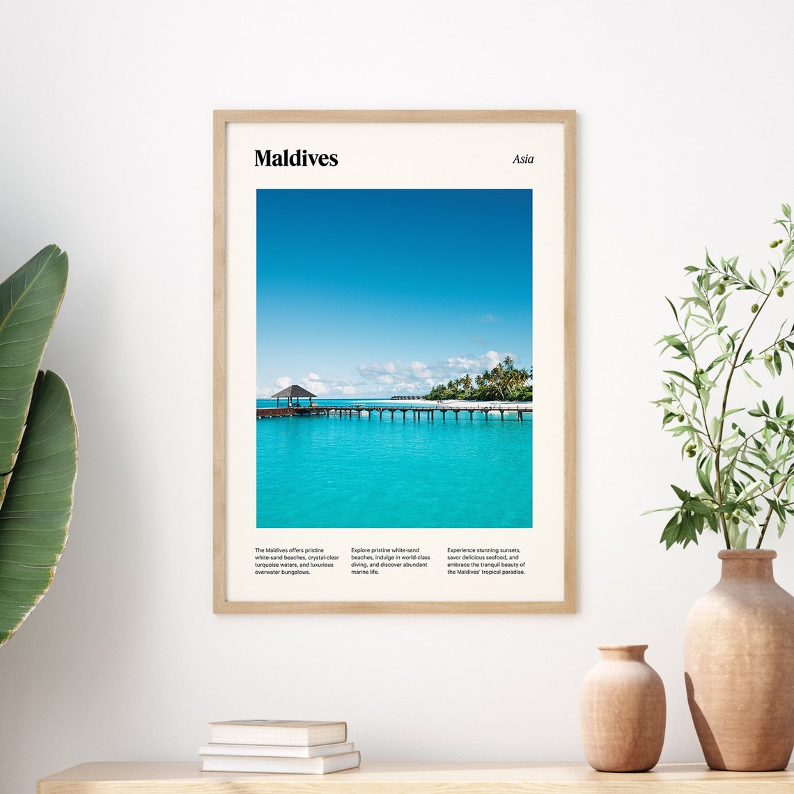 Maldives Tropical Island Overwater Pier Turquoise Sea Travel Poster