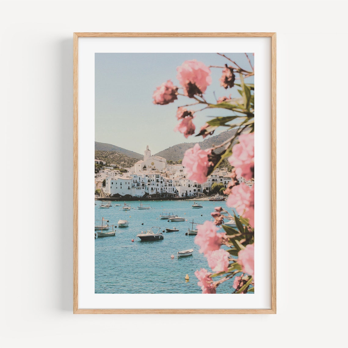 Cadaques Spain Whitewashed Bay Waterfront Flowers Travel Poster