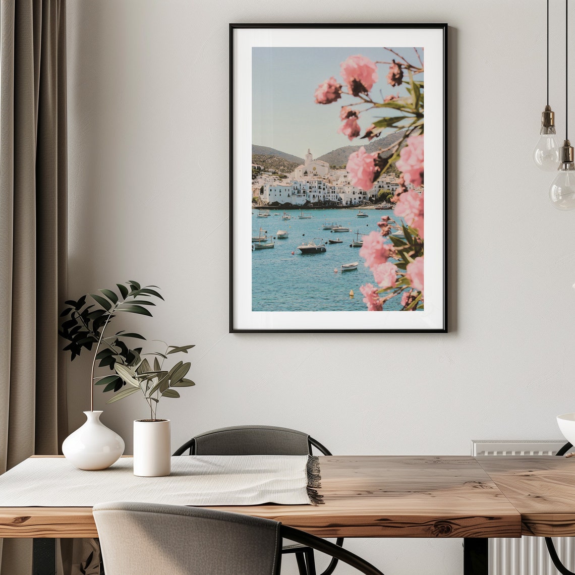 Cadaques Spain Whitewashed Bay Waterfront Flowers Travel Poster - Image 2