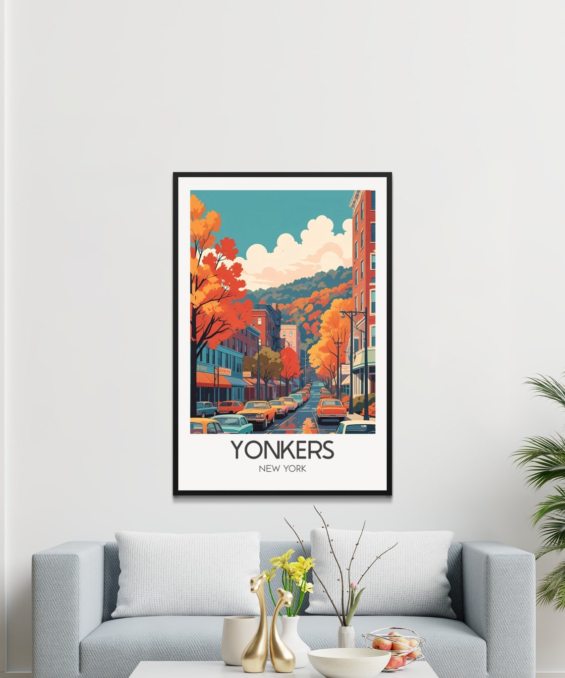 Yonkers New York Retro Street Autumn Cityscape Travel Poster