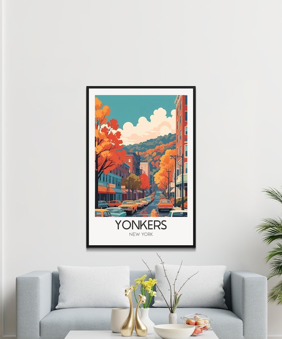 Yonkers New York Retro Street Autumn Cityscape Travel Poster