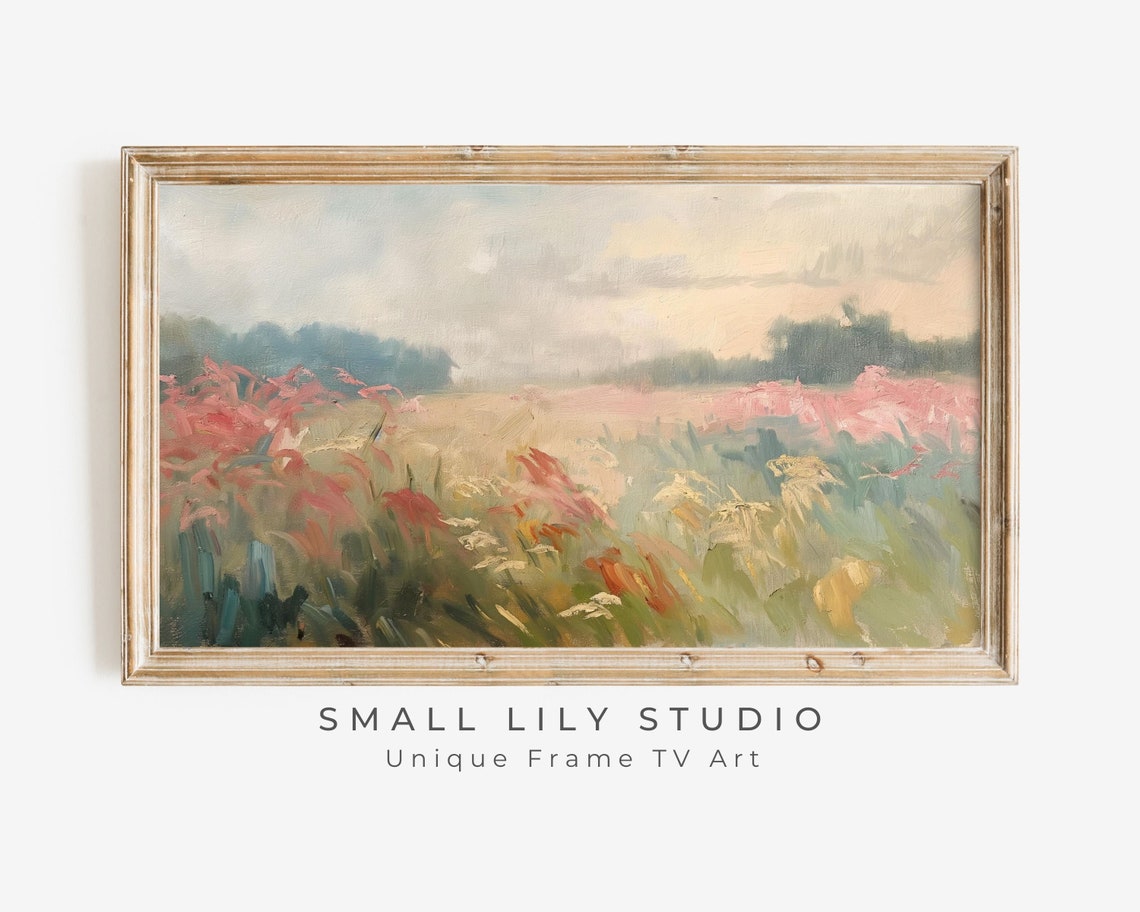 Frame Tv Art Abstract Pink Wildflowers Summer Tv Art Field Of Flowers Spring Frame Tv Art Textured Floral Painting Tv324