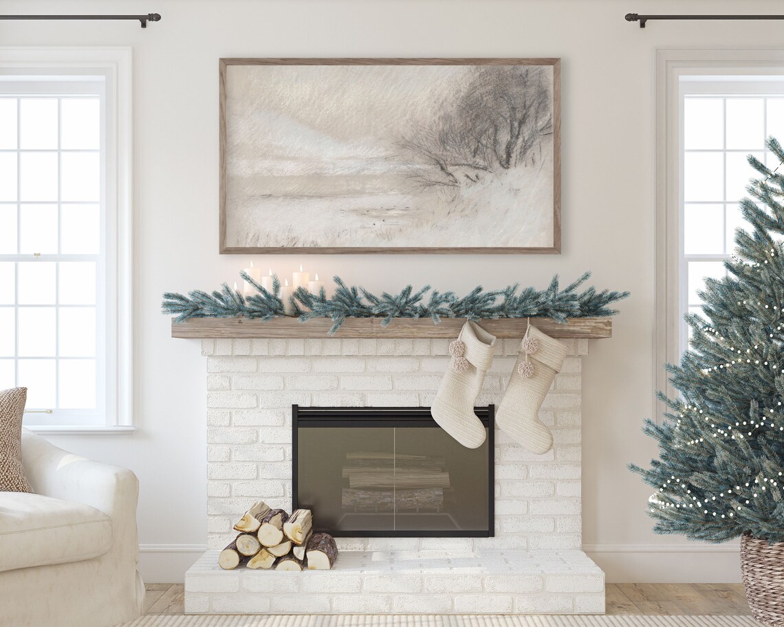 Trees In Snow Sketch Minimalist Winter Landscape Neutral Farmhouse Art Poster - Image 3
