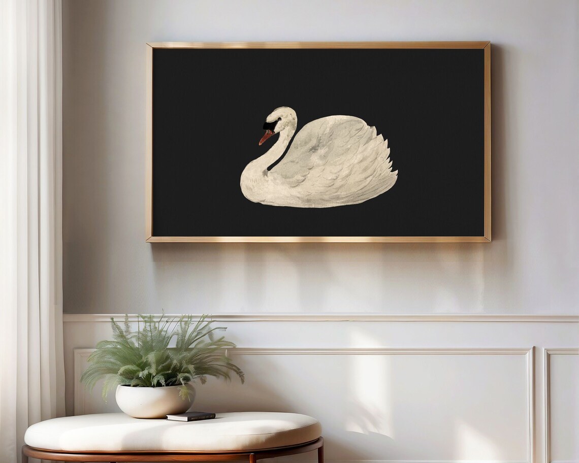 Swan Black White Moody Vintage Art Print - Image 3