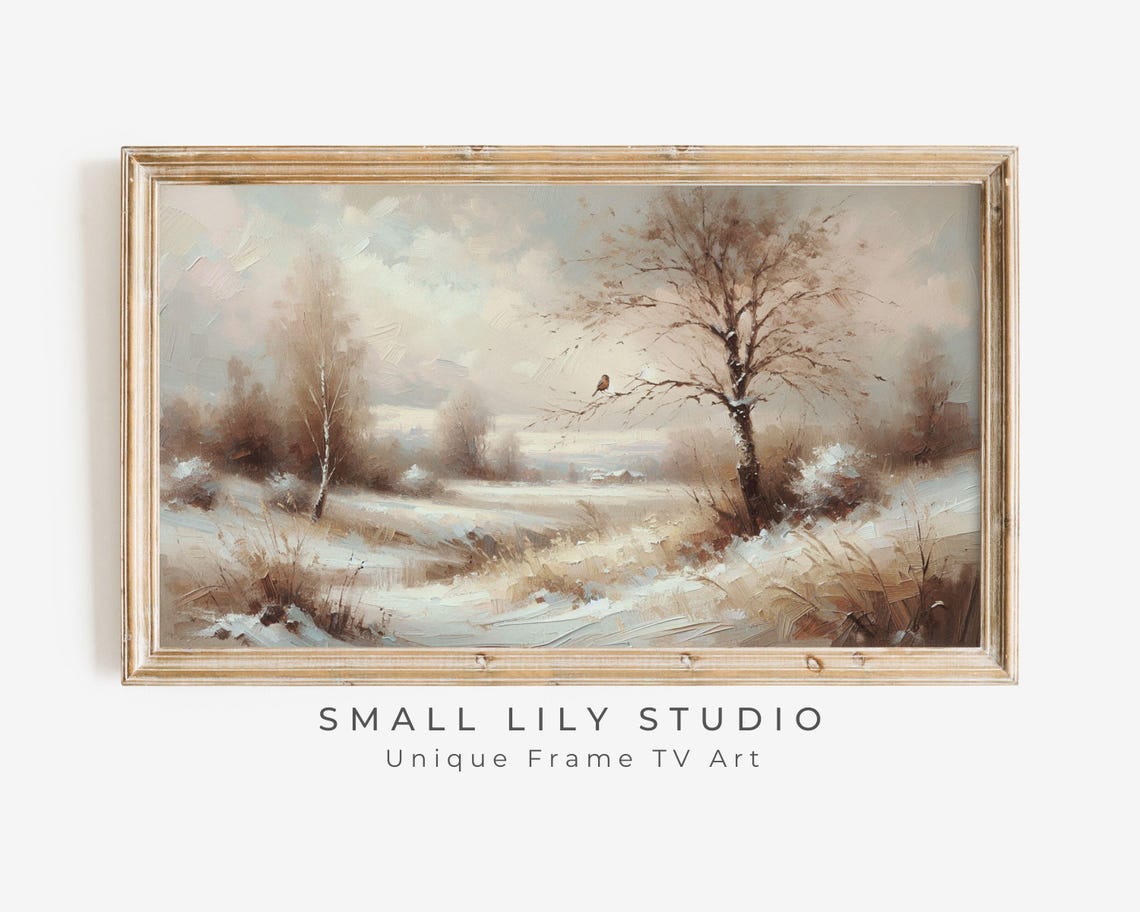 Little Bird Branch Soft Winter Landscape Brown White Rustic Art Poster