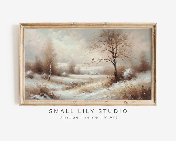Little Bird Branch Soft Winter Landscape Brown White Rustic Art Poster