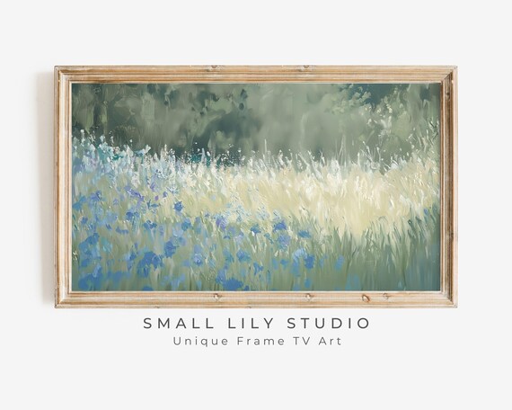 Blue Wildflower Field Golden Meadow Textured Vintage Style Poster