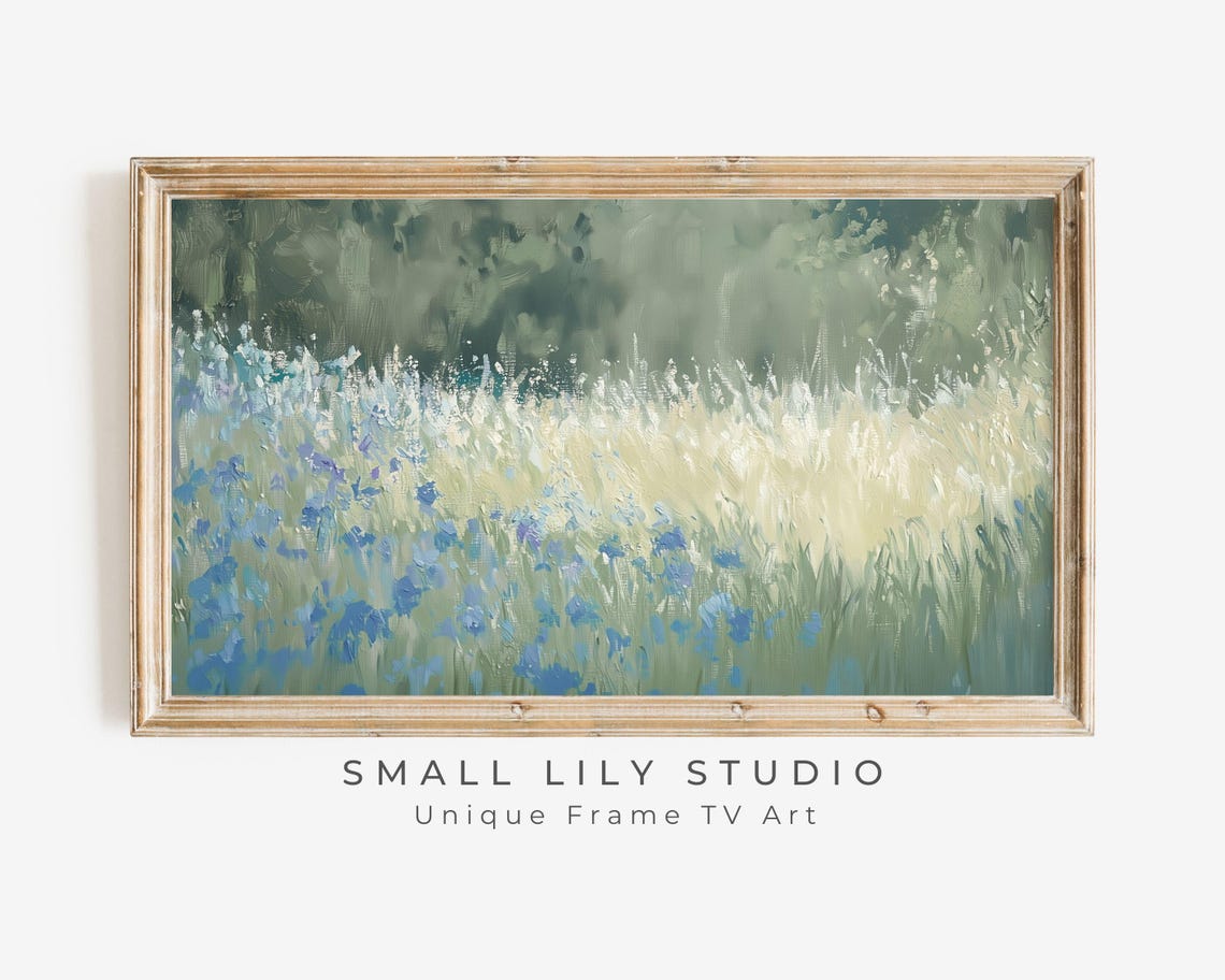 Blue Wildflower Field Golden Meadow Textured Vintage Style Poster