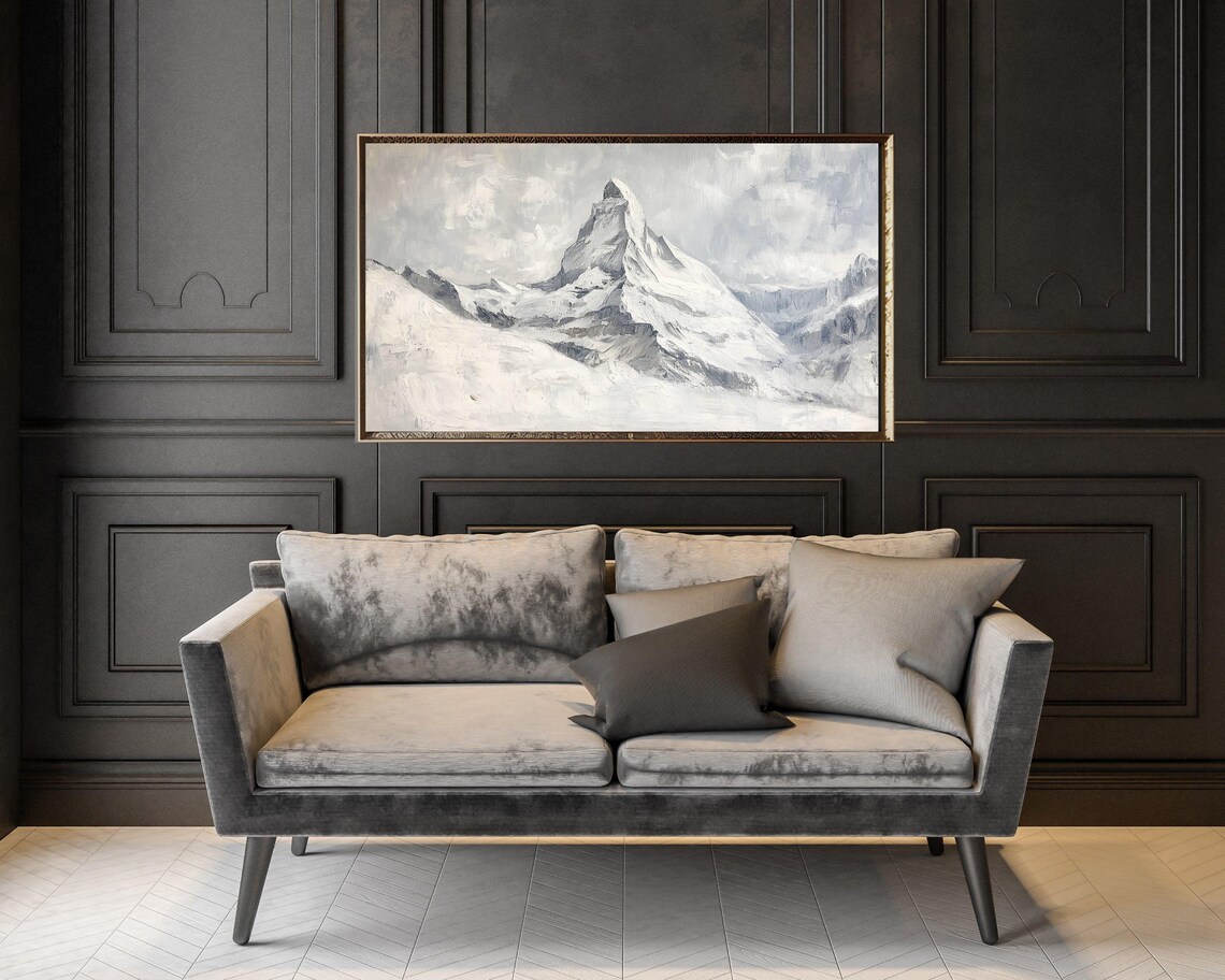 Matterhorn Switzerland Snow Peak Winter Mountain Vintage Painting Art Poster - Image 3