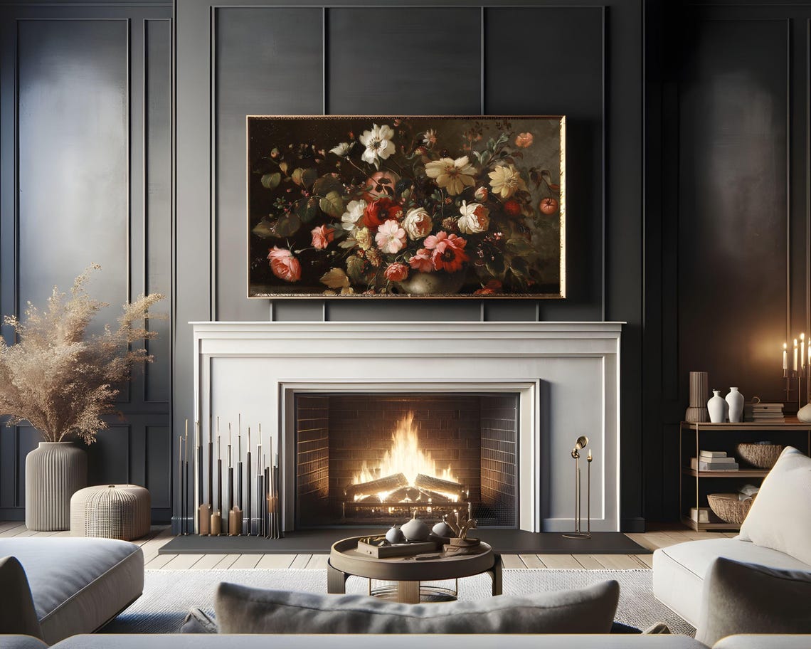 Frame Tv Art Moody Florals Frame Tv Art Vintage Style Still Life Flower Painting Dark Floral Farmhouse Tv Art Screensaver Tv401 - Image 2
