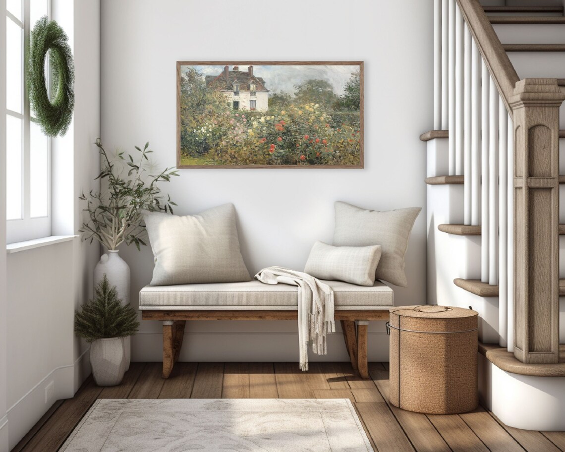 Cottage And Rose Garden Art Print, Vintage Style - Image 3