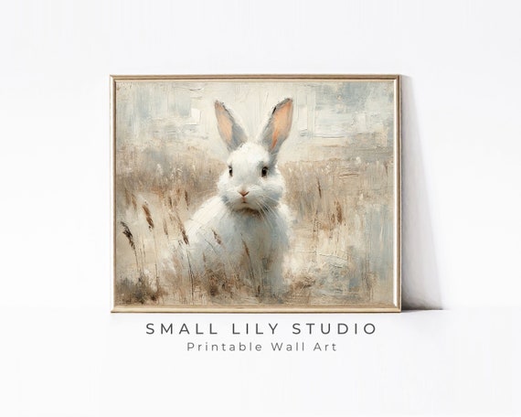 Rustic Rabbit Print Farmhouse Rabbit Wall Art Cute Bunny In Country Field Print Kids Room Wall Art Easter Art P061