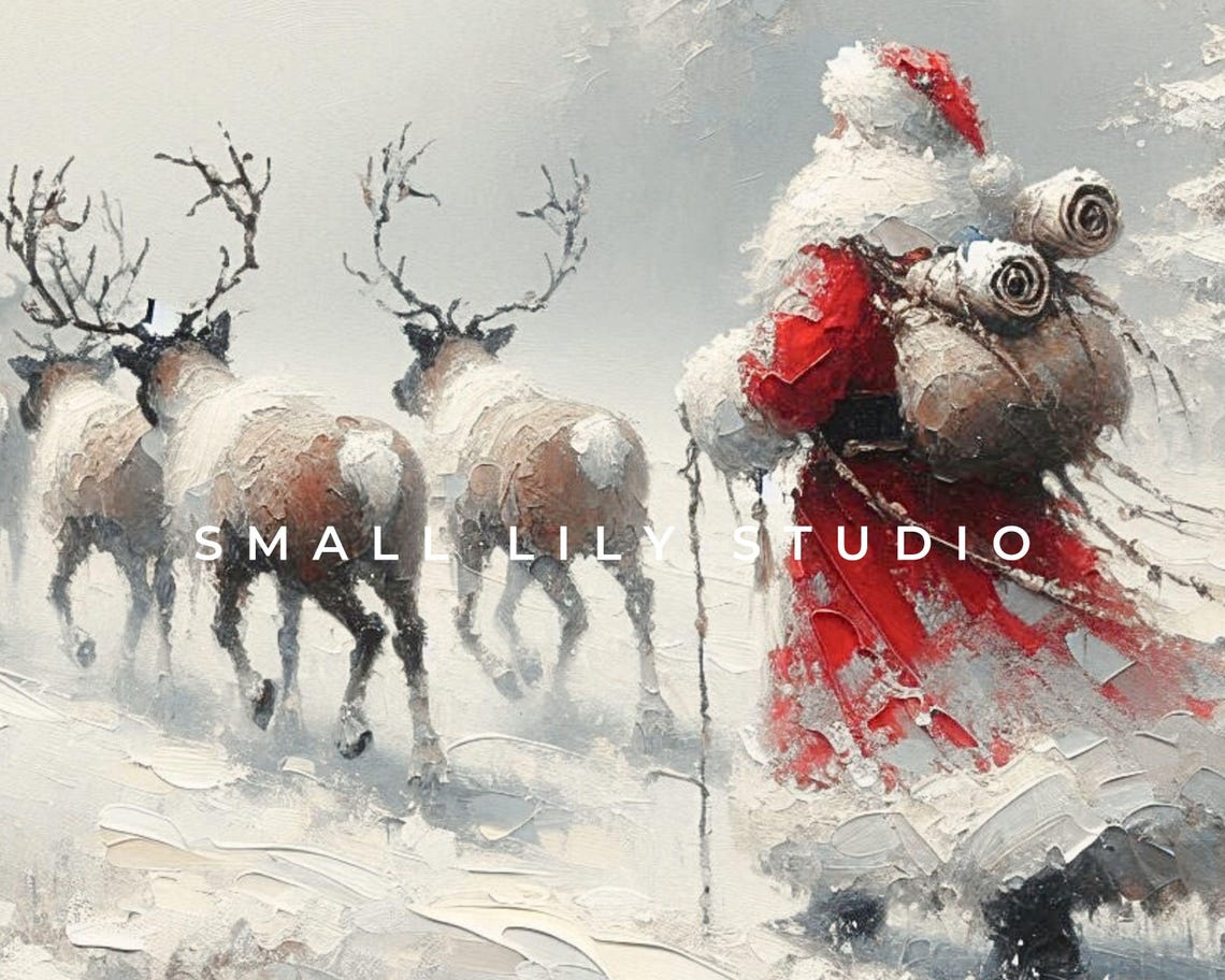 Frame Tv Art Santa And Reindeer Walking Frame Tv Christmas Art White Winter Snow Landscape Vintage Style Santa Tv Picture Tv434 - Image 4