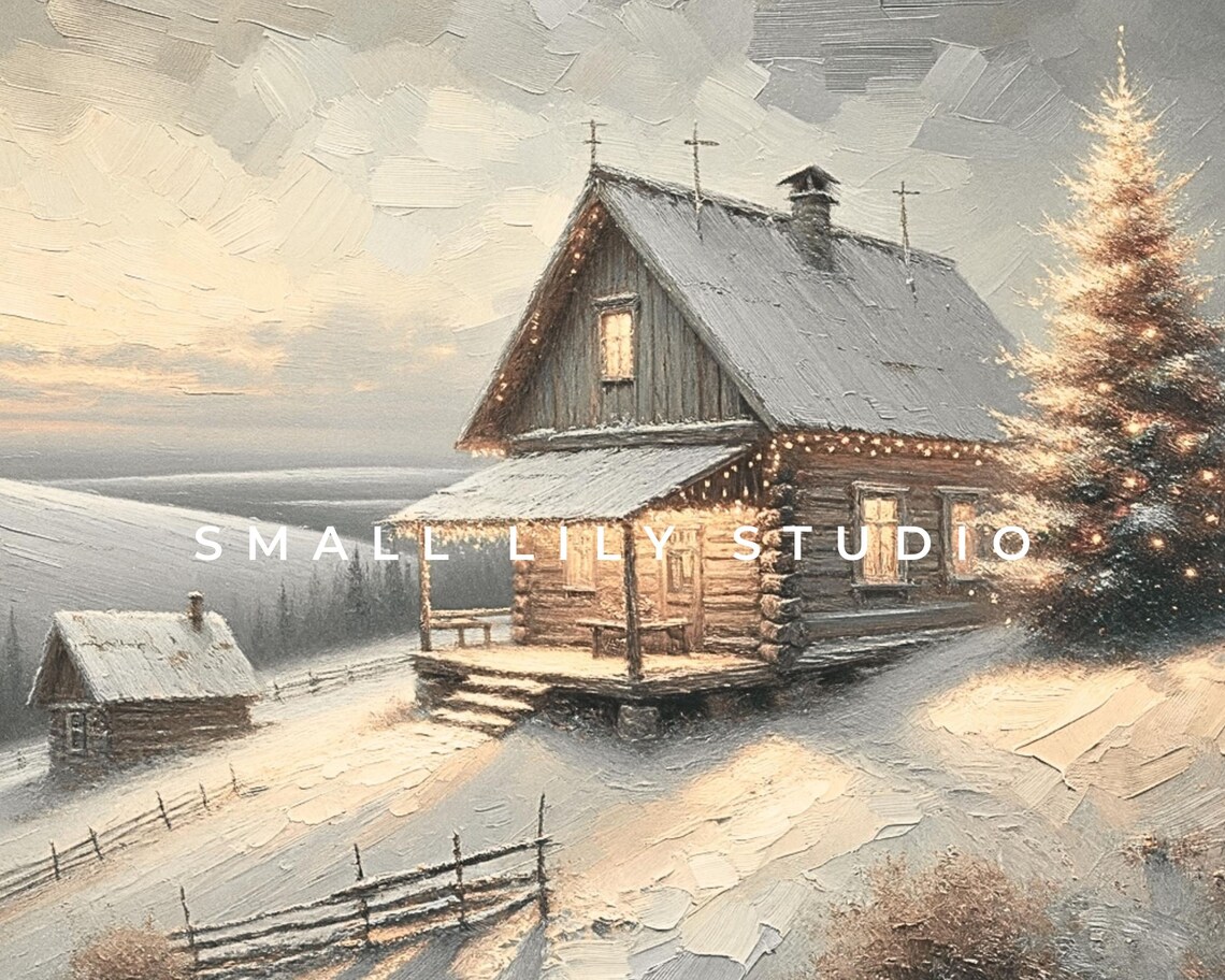 Frame Tv Art Rustic Christmas Cottage Frame Tv Art Christmas Cabin Neutral Farmhouse Christmas Vintage Painting Style Art Tv215 - Image 4