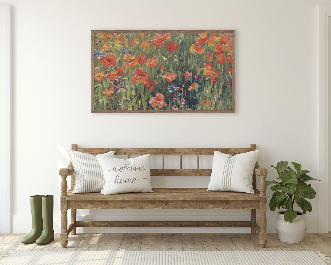 Frame Tv Art Red Poppies Vintage Floral Painting Red And Green Frame Tv Art Red Flower Garden Spring Floral Landscape Tv137 - Image 3