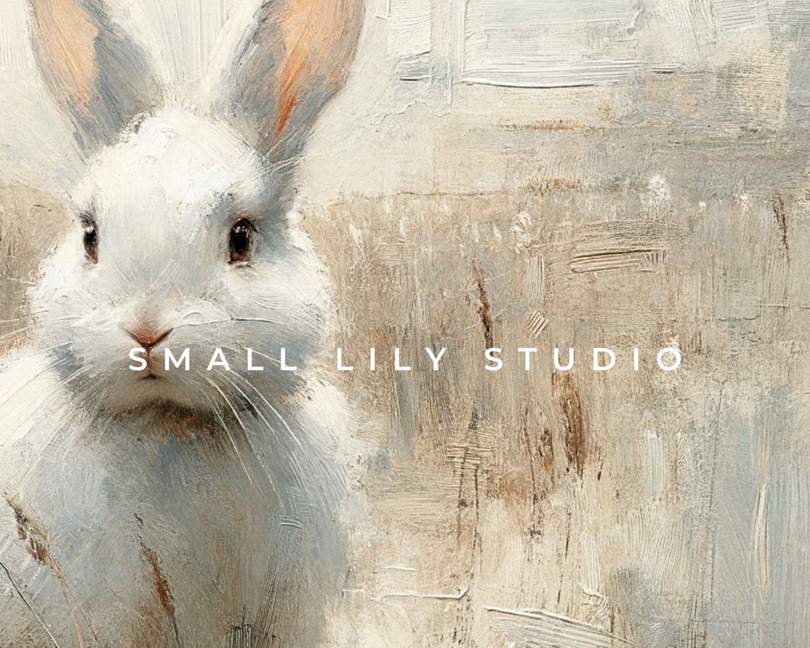 White Bunny Rabbit Portrait Vintage Rustic Farmhouse Animal Wall Art - Image 4