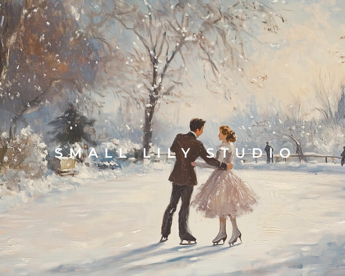 Couple Ice Skating Winter, Vintage Holiday Art Print - Image 4