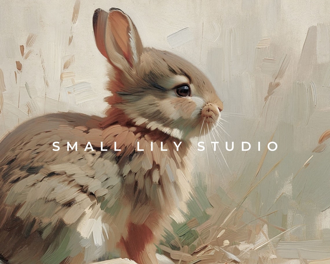 Brown Baby Bunny Rabbit Portrait Neutral Vintage Farmhouse Wall Art - Image 4