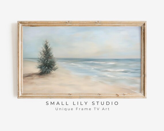 Lone Pine Tree On Sandy Beach Calm Ocean Coastal Landscape Poster