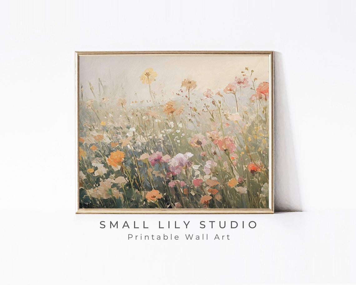Pastel Wildflower Meadow Soft Impressionist Floral Landscape Poster
