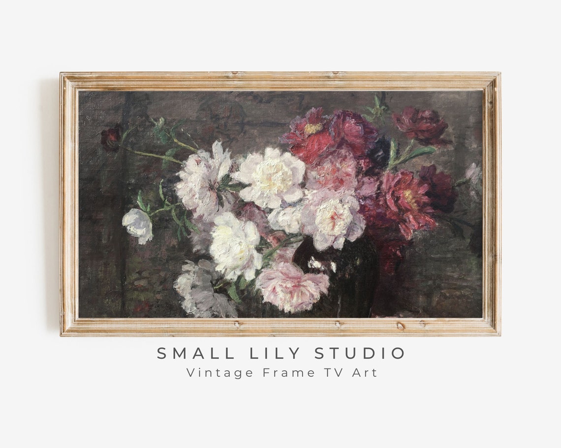 Frame Tv Art Pink White Flowers Vintage Oil Painting Textured Moody Floral Tv Screensaver Antique Botanical Tv Picture Tv70