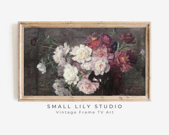 Frame Tv Art Pink White Flowers Vintage Oil Painting Textured Moody Floral Tv Screensaver Antique Botanical Tv Picture Tv70