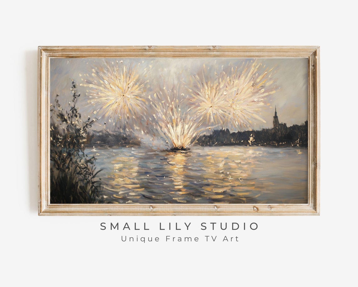 Frame Tv Art Fireworks Vintage Style Painting New Years Eve Celebration Tv Picture Frame Tv Art Nye Screensaver Wallpaper Tv578