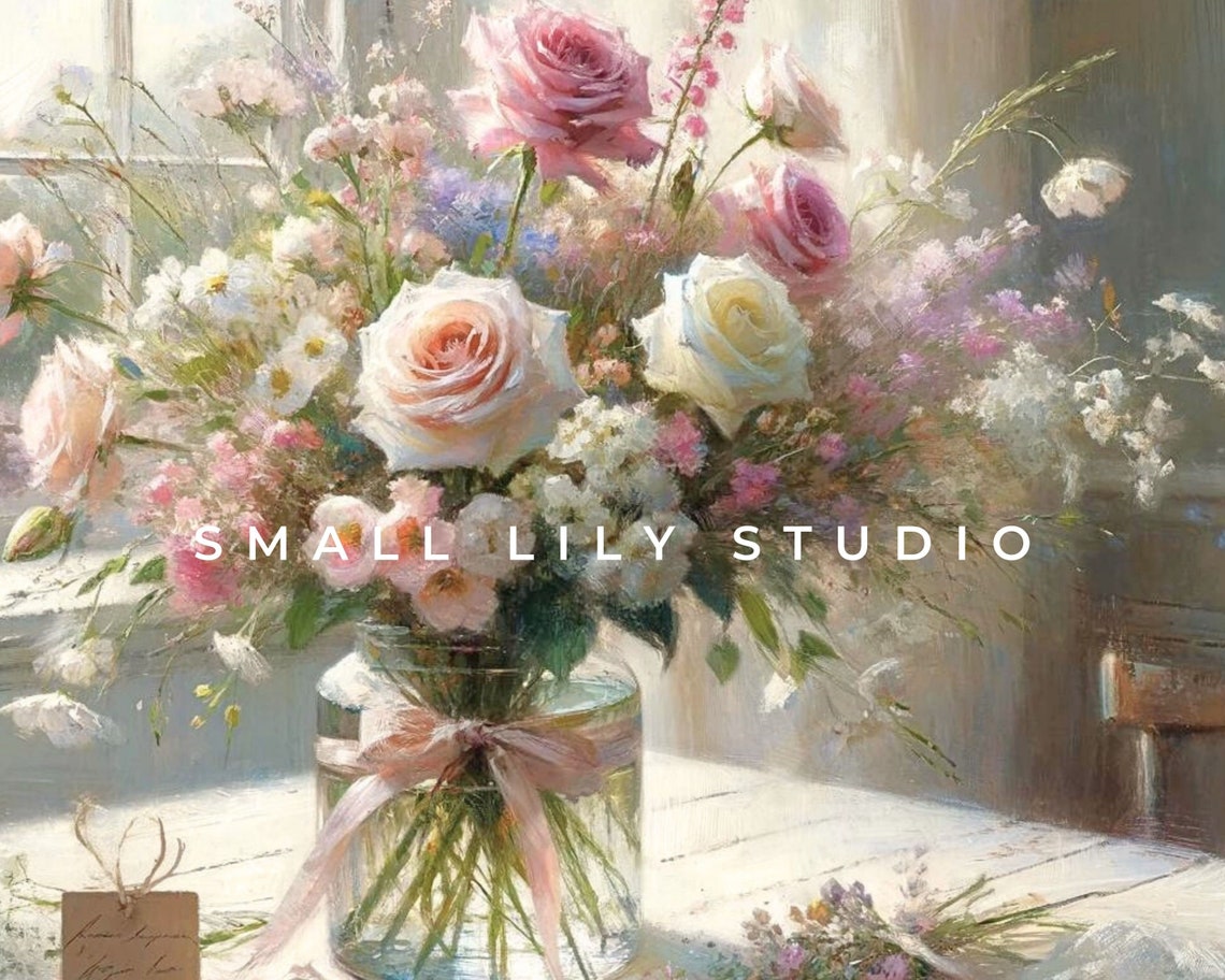 Soft Pink Roses Bouquet In Glass Vase Sunlit Window Still Life Poster - Image 4