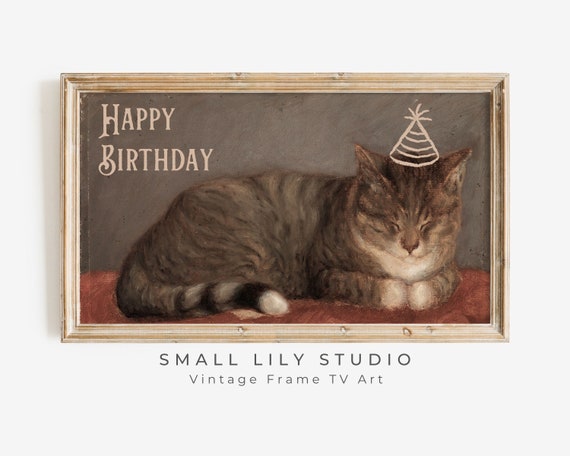 Vintage Cat Birthday Party Decor Art Print