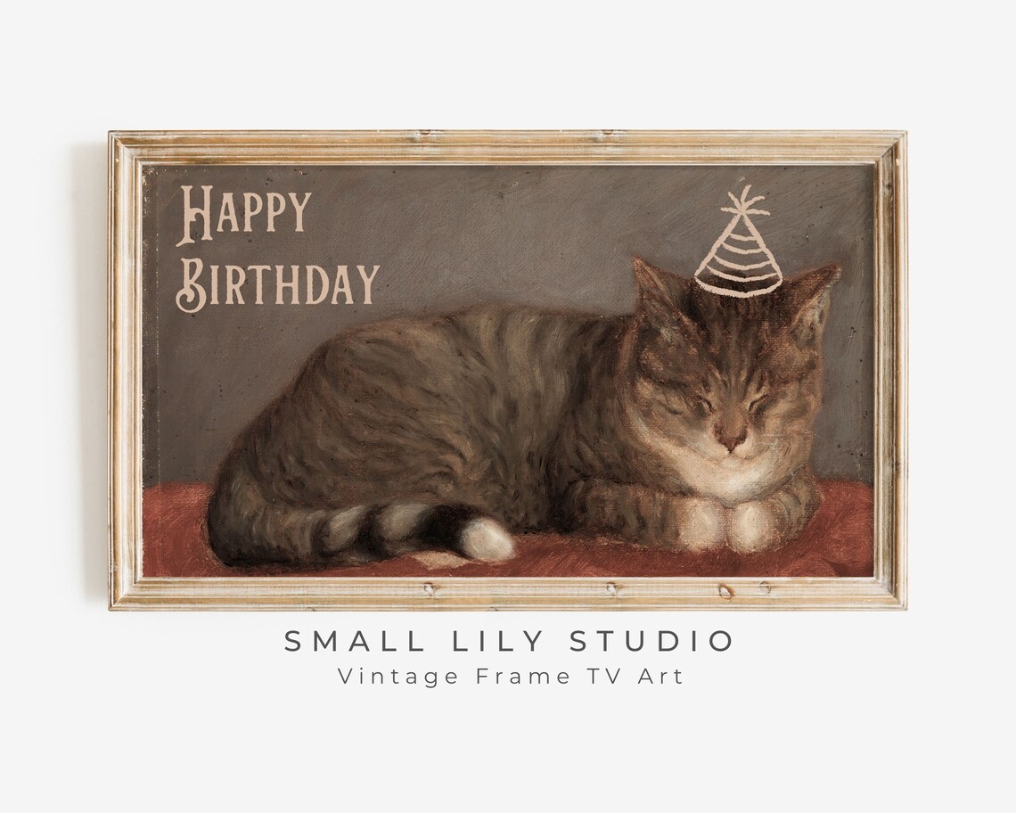 Vintage Cat Birthday Party Decor Art Print