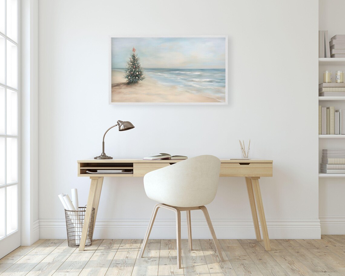 Christmas Tree On Beach Coastal Christmas Art Print - Image 2